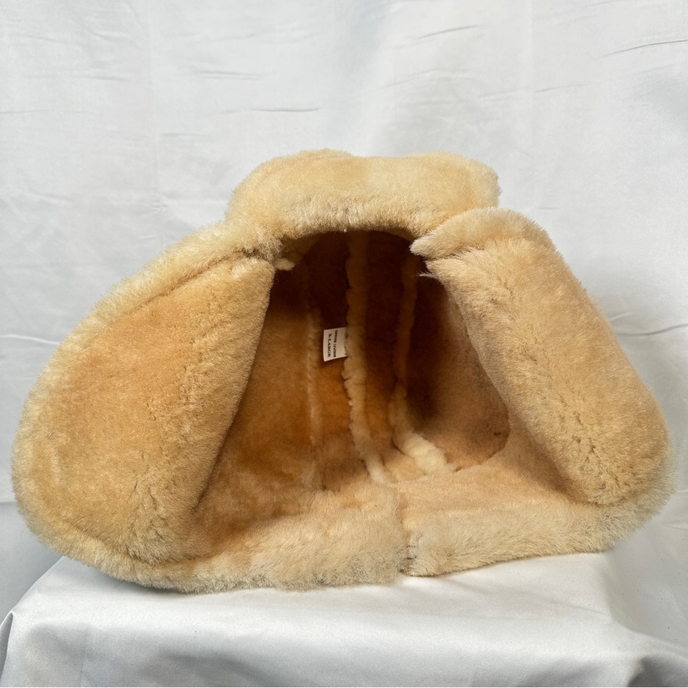 Genuine Shearling Sheepskin Trapper Hat Tan Aviator Winter Warm XL Apres Ski - Picture 9 of 16
